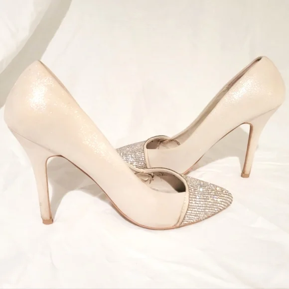 2/$18 Aldo Gray Silver Embellished Rhinestone Sparkle Pump Heels Pointy Toe - Picture 7 of 7